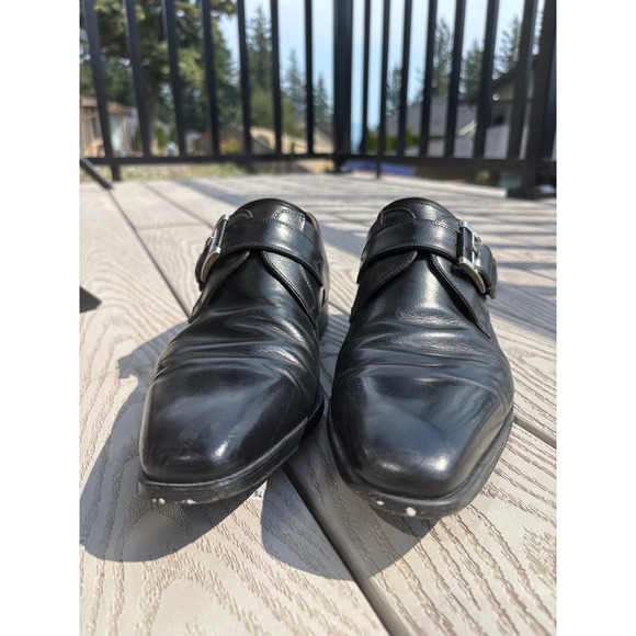 Magnanni Mens Marco Monk Strap Loafer Size 8.5 M Black Leather Buckle Dress Shoe